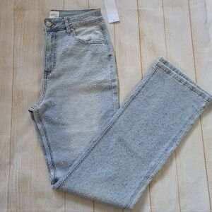 Avec Les Filles Embellished Crystals Light Blue Wash Stretchy Jeans Size 28